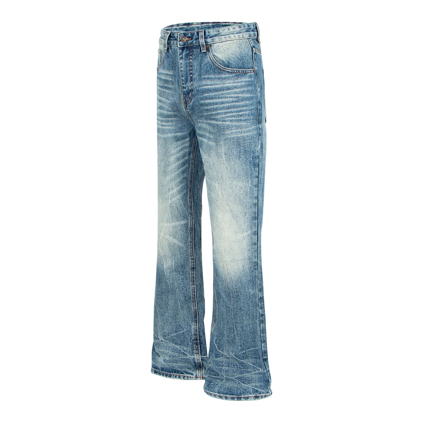 Trendy Retrostijl Effen Kleur Distressed Casual Vintage Washed Demin Jeans met Flared Pijpen en Hoge Taille voor Unisex