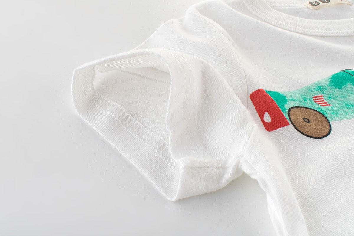 Europese Trendy Casual Bedrukte Auto Cartoon Print T-shirt met Ronde Hals en Korte Mouwen voor Kinderen