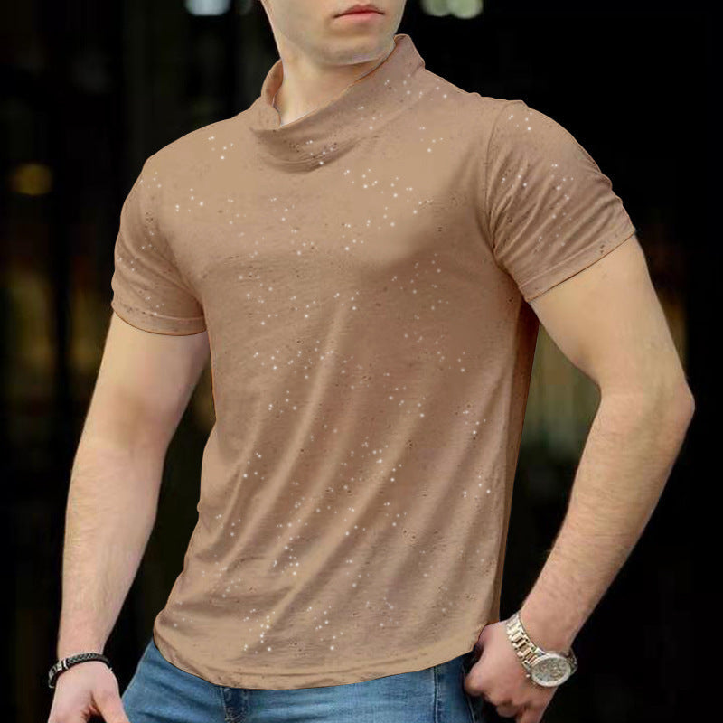 Amerikaanse Casual Madmext Slim-Fit T-shirt Coltrui in Effen Kleur met Stippen-print en Korte Mouwen voor Heren