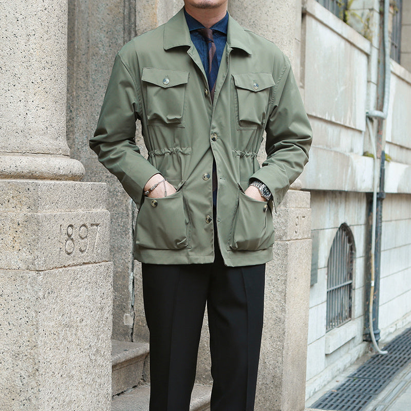 Vintage Business/Casual Getailleerd Jas met Zakken en Trekkoord voor Heren