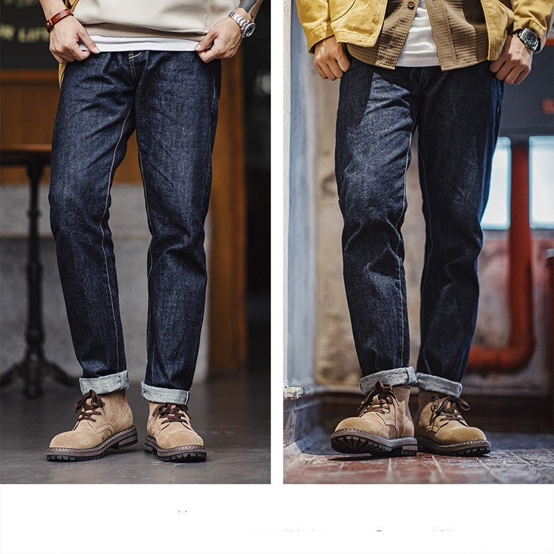 Amerikaanse Retro Effen Kleur Werkschoenen van Echt Suède-leer met Vetersluiting en Ronde Neus voor Heren