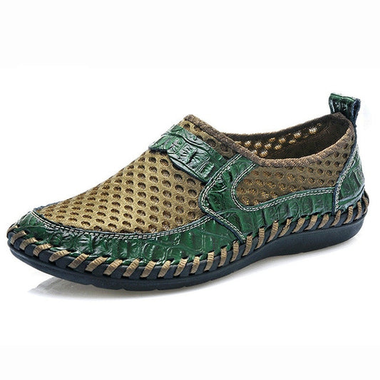 Klassieke Italiaanse Stijl Casual Kleurrijke Ademend Mesh Instapschoenen van Echt Leer voor Heren