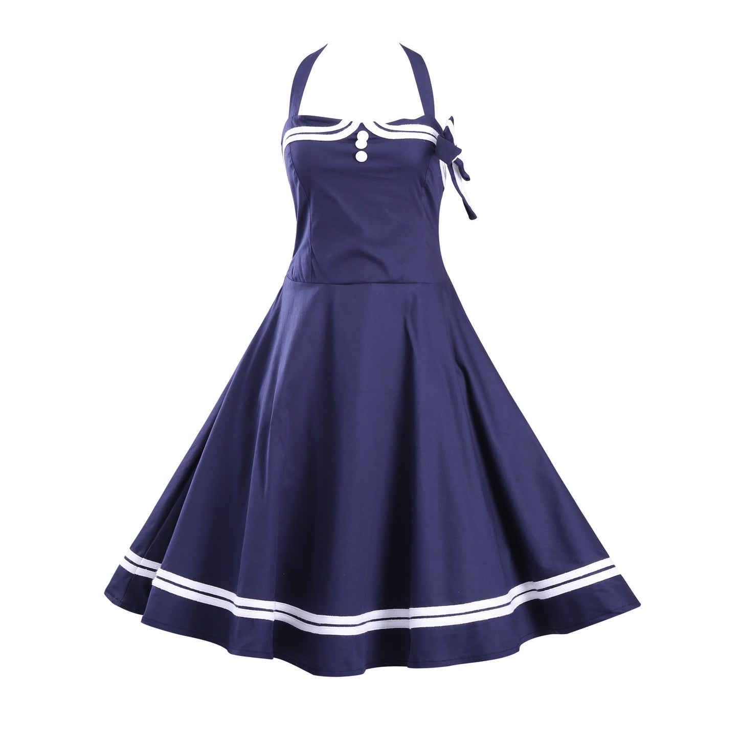 Hepburn Style Retro Matrozen Halterjurk met Gestreepte Patroon voor Dames & Plus-size