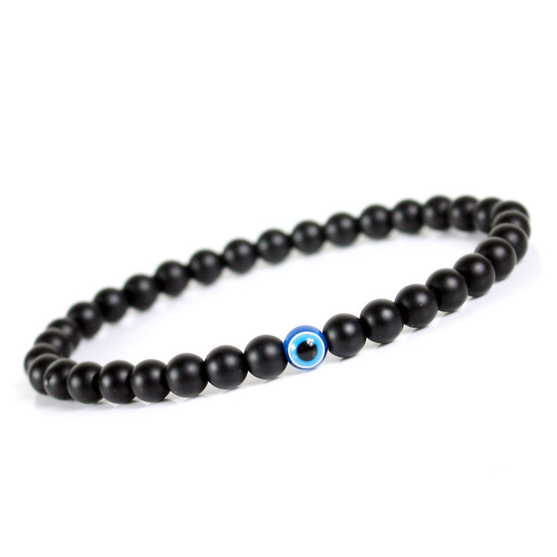 Trendy Effen Kleur Klassieke Turkse Boze-Oog (Nazar) Armband met Zwarte Natuurstenen (Obsidiaan) voor Heren
