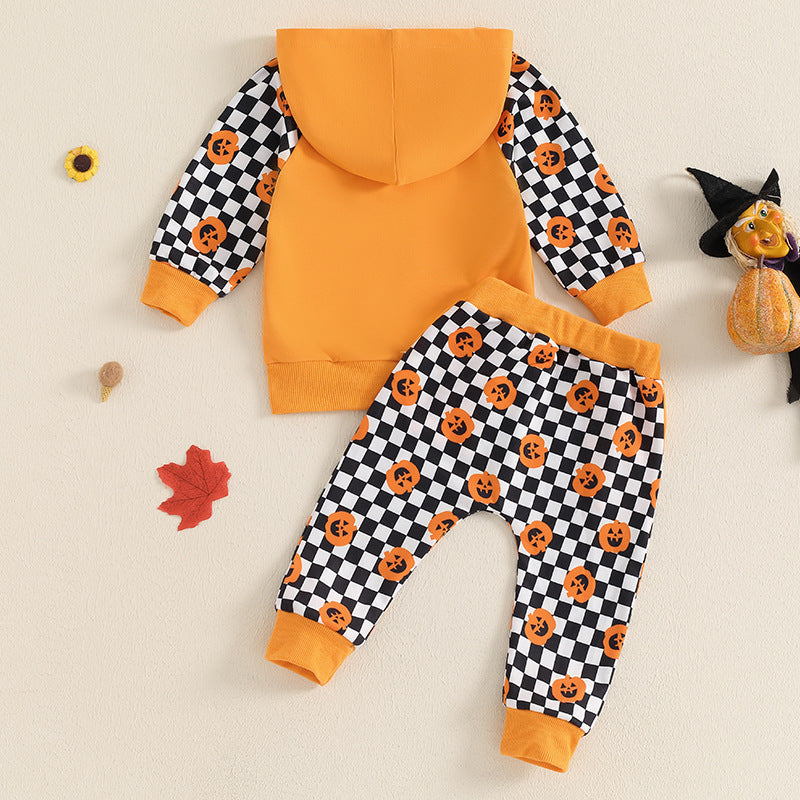 Europees en Amerikaans Stijl voor Halloween Tweedelige Kinderset met  Hoodie & Geruite Broek