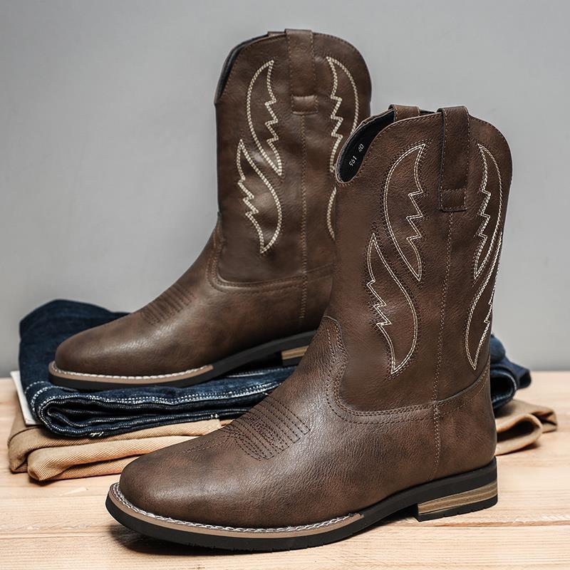 Retro Winterse Western Cowboy Worker Boots van Echt Leer met Rubber Zool voor Heren