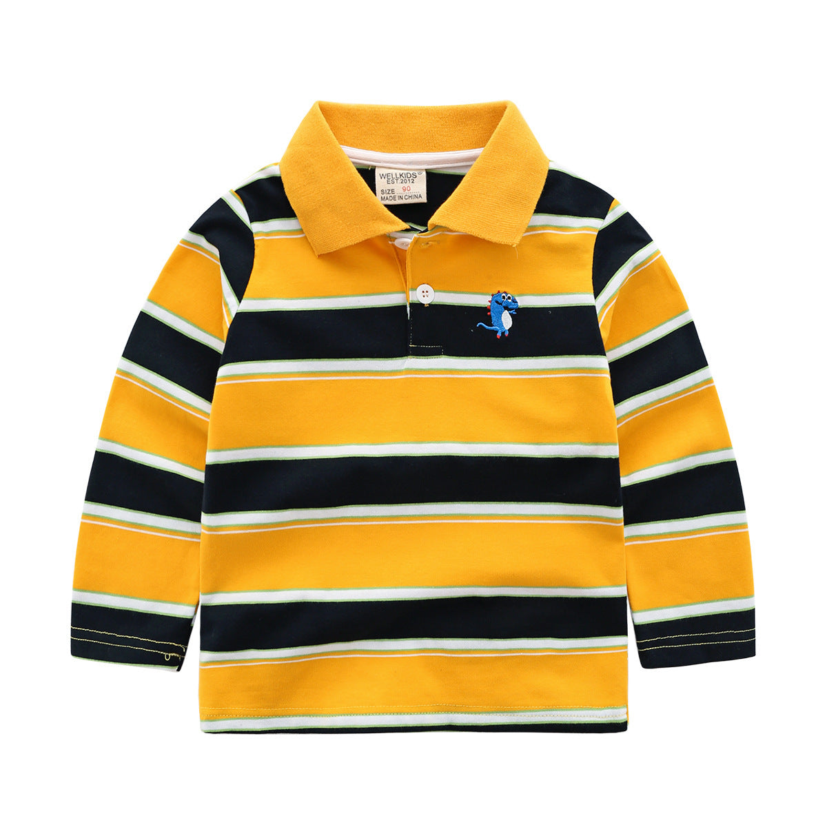 Casual Katoenen Gestreepte Revers Poloshirt met Lange Mouwen en Knoopsluiting voor Kinderen