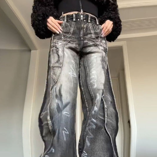 Amerikaanse Washed Graffiti Jeans voor Dames / Plus-size & Meisjes