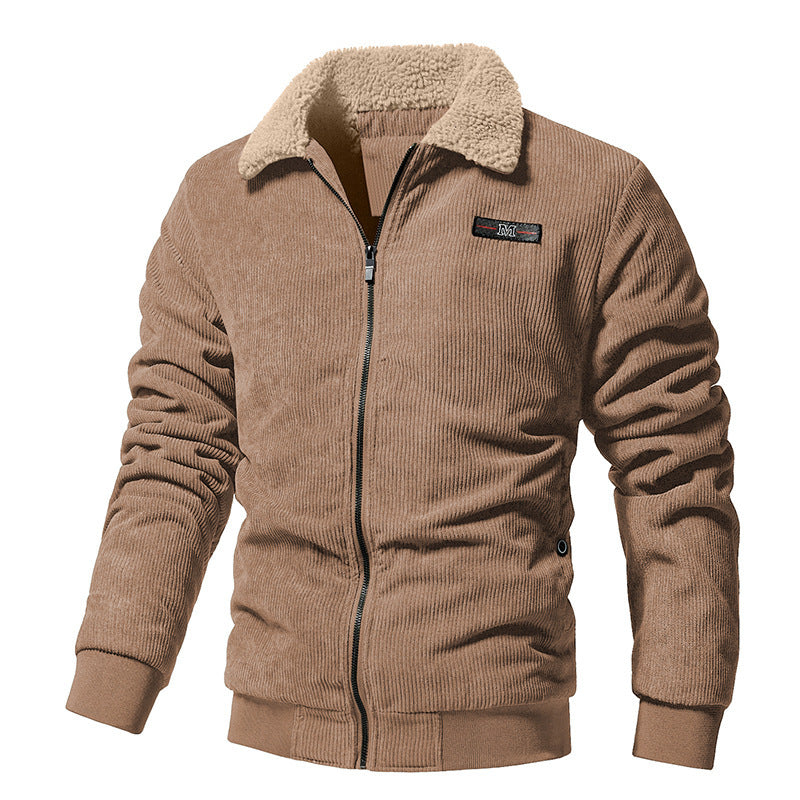 Corduroy Jacket met Gewatteerde Revers in Effen Kleur voor Heren