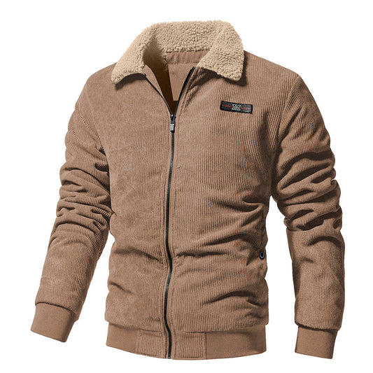 Corduroy Jacket met Gewatteerde Revers in Effen Kleur voor Heren