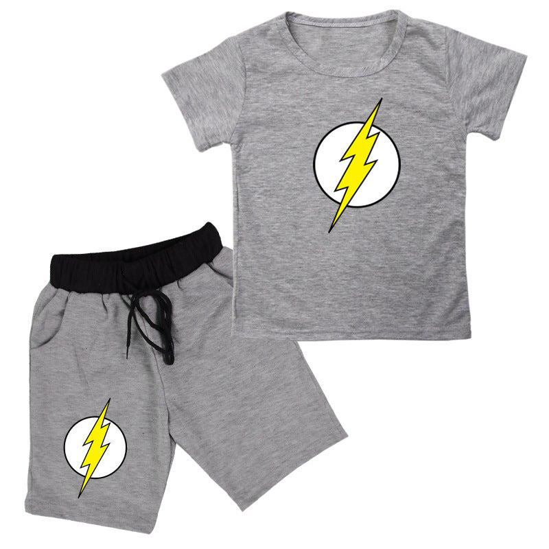 Tweedelige Set Flash Print T-shirt met Korte Mouwen &  Flash Print Shorts voor Kinderen