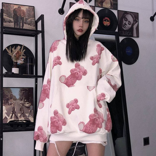 Sweatshirt met capuchon en berenprint