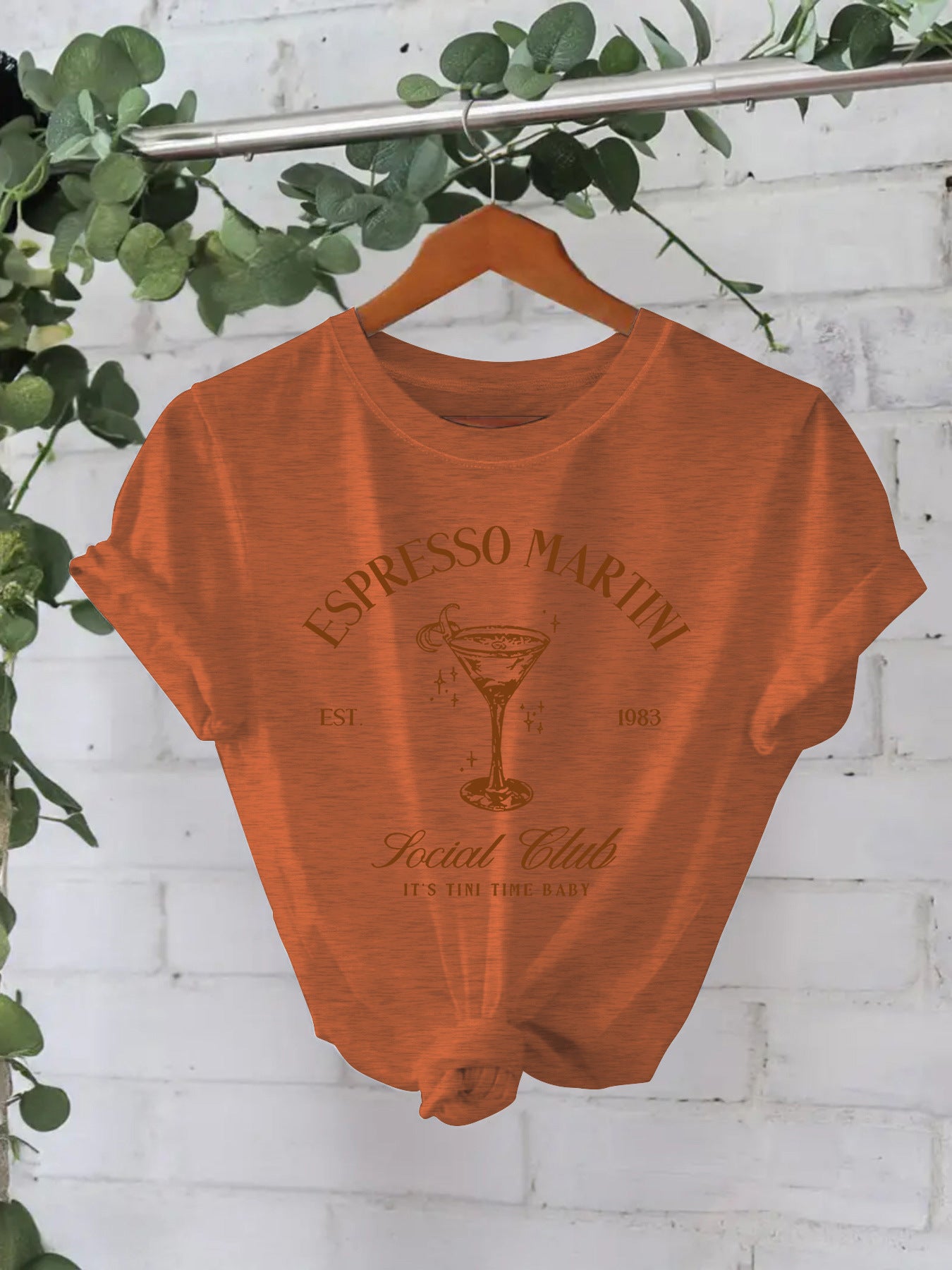 Stijlvolle Streetwear Effen Kleur Casual ESPRESSO MARTNI T-shirt met Ronde Hals en Korte Mouwen voor Dames/Meiden & Plus-Size