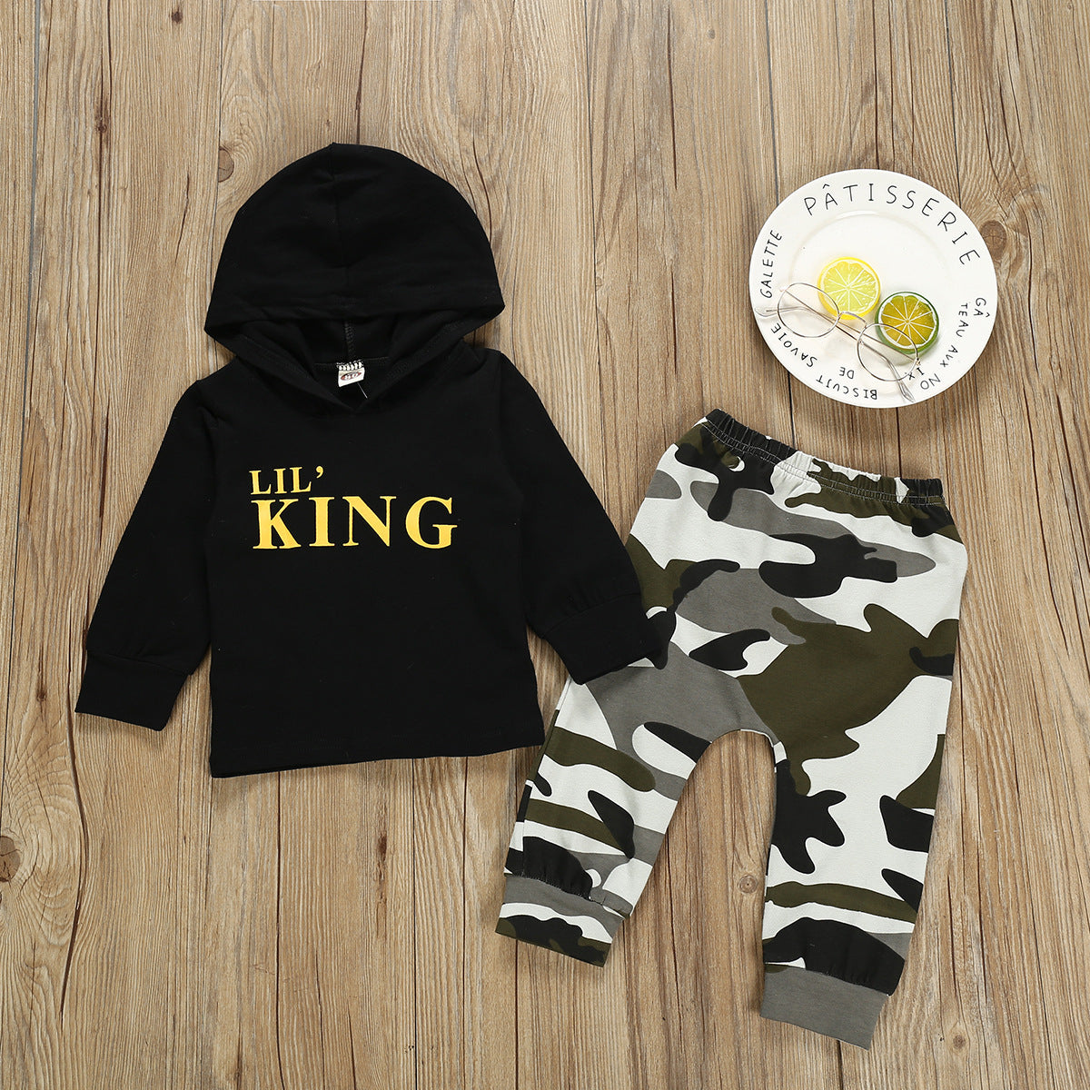 Stoere 2-delige Outfit Hoodie met Tekst & Camouflagebroek/ Broek voor Peuters & Kinderen