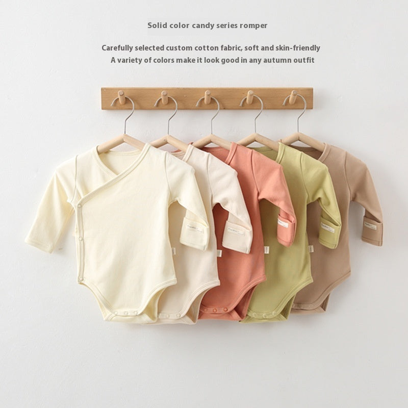 Puur Gekleurde Katoenen Rompers met Lange Mouwen & Muts voor Baby's