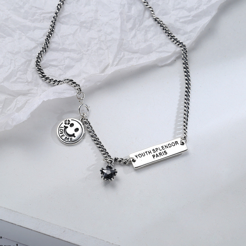 Eenvoudig Retro 925 Sterling Zilveren Geometrische Enkelbandje met Persoonlijkheid Bedeltje met Letterprint voor Dames