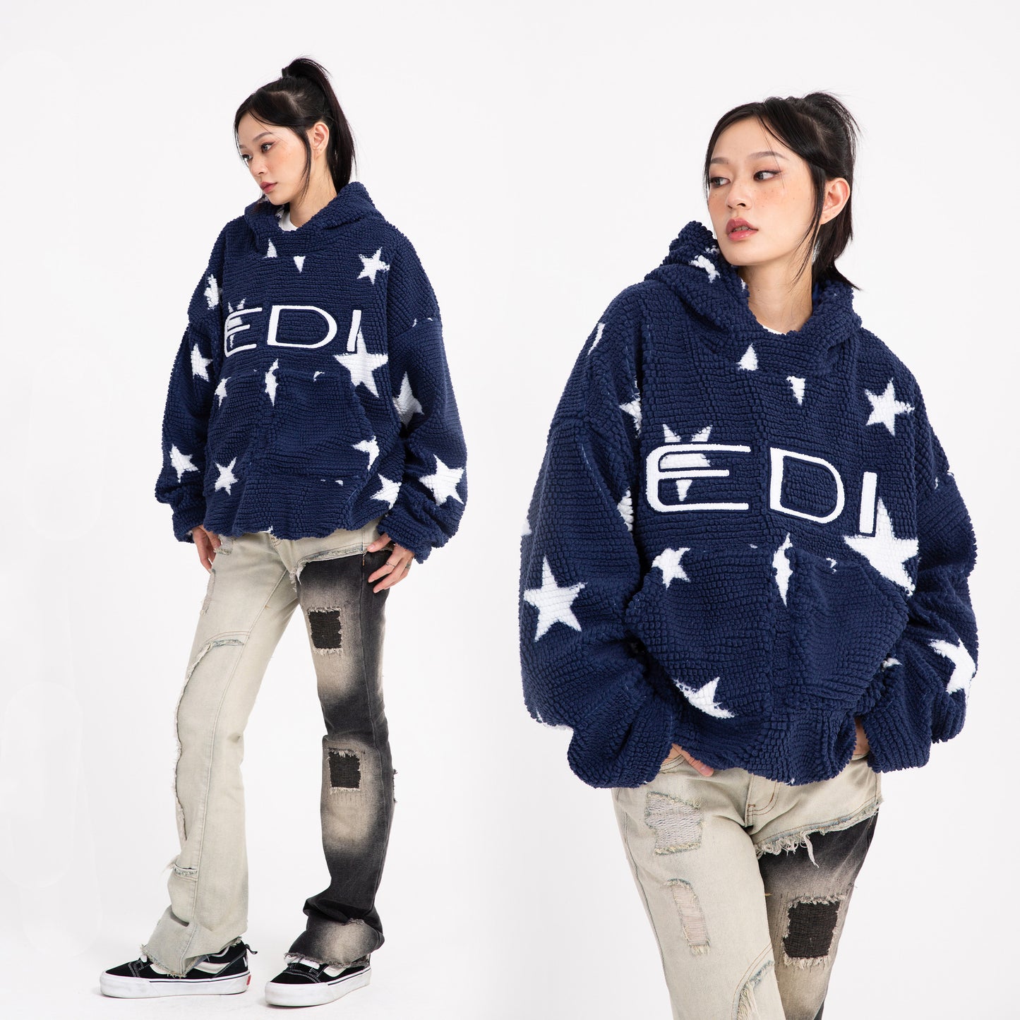 Amerikaanse Street Style Losse Capuchon Trui met Sterpatroon voor Unisex