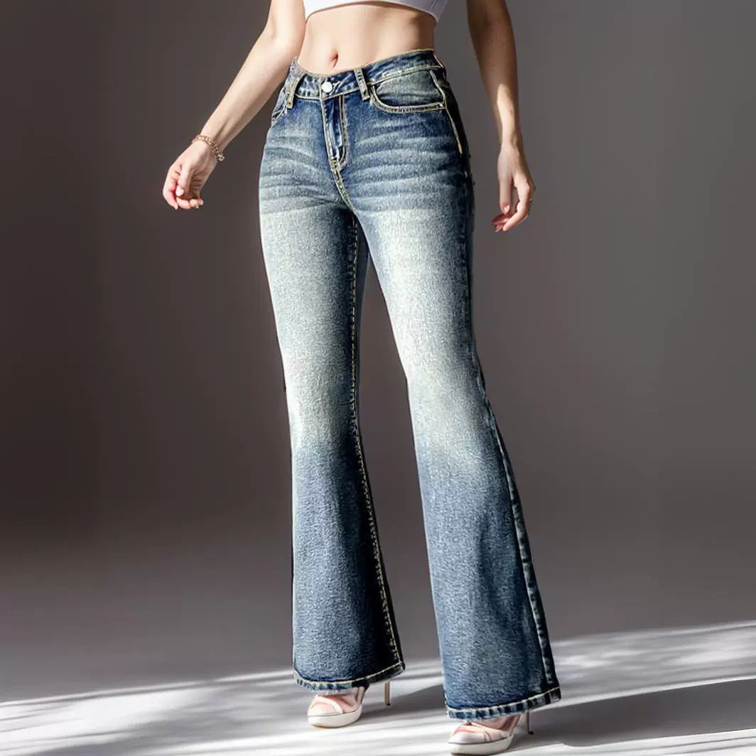 Geborduurde Vintage Jeans met Hoge Zakken voor Dames/ Plus Size & Meisjes