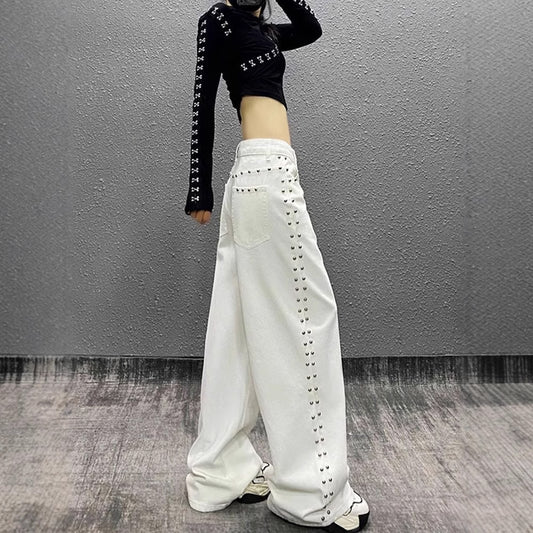 Amerikaanse Stijl Witte Jeans met Kralen voor Dames/ Plus-size/ Meisjes