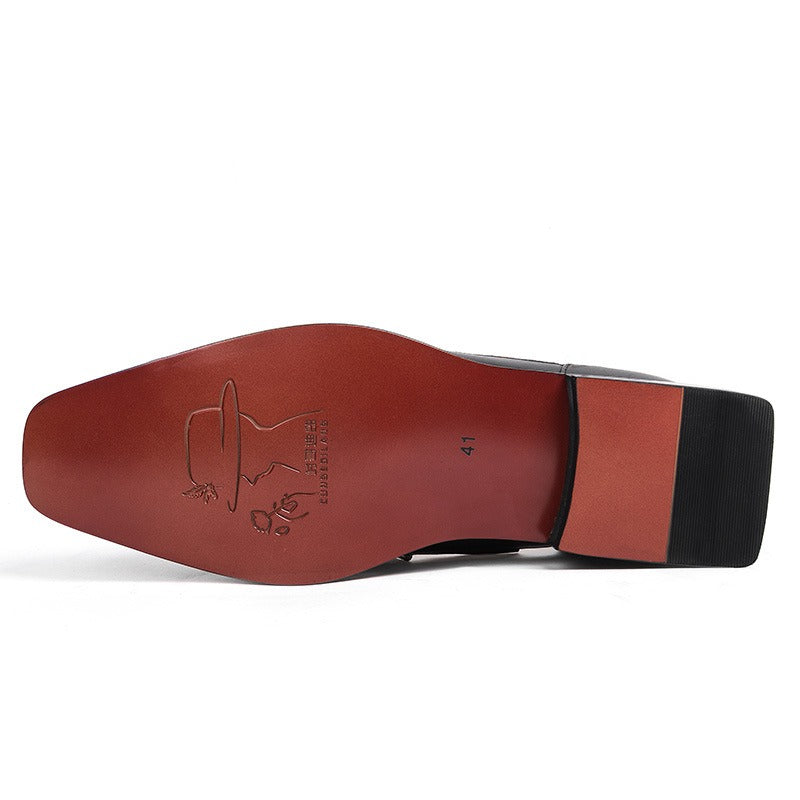 Modieuze Effen Kleur Casual Veelzijdige Slippers van Rundleer met Vierkante Neus en Open Achterkant met Lage Blokhak voor Heren