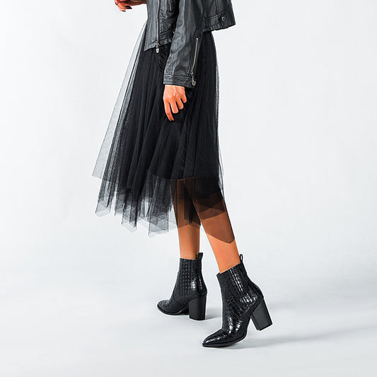 Modieuze Elegante Effen Kleur Casual Business Slangenmotief Enkellaarzen van PU-Leer met Hoge Hakken en Puntige Neus voor Dames