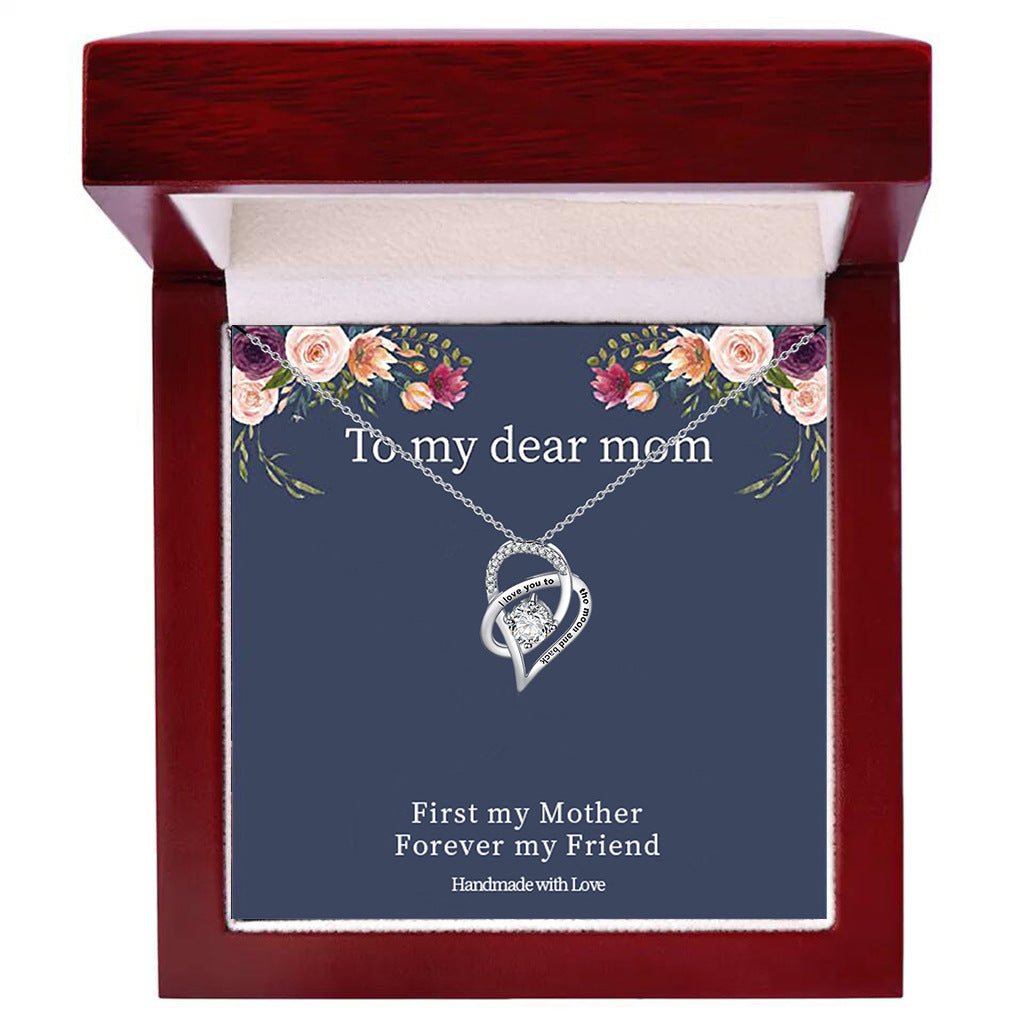 Stijlvolle Modieuze Roestvrijstalen "LOVE YOU MOM" Halsketting en Hartvormige Hanger met Zirkoon voor Dames