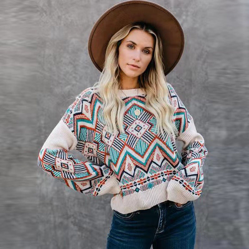 Europese en Amerikaans Jacquardgebreide Trui met Bohemianpatroon voor Dames & Meiden