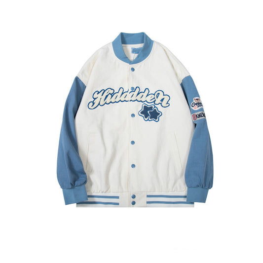 Amerikaanse Retro Losse Baseball Jacket met Geborduurde Patchwork voor Dames & Plus-size