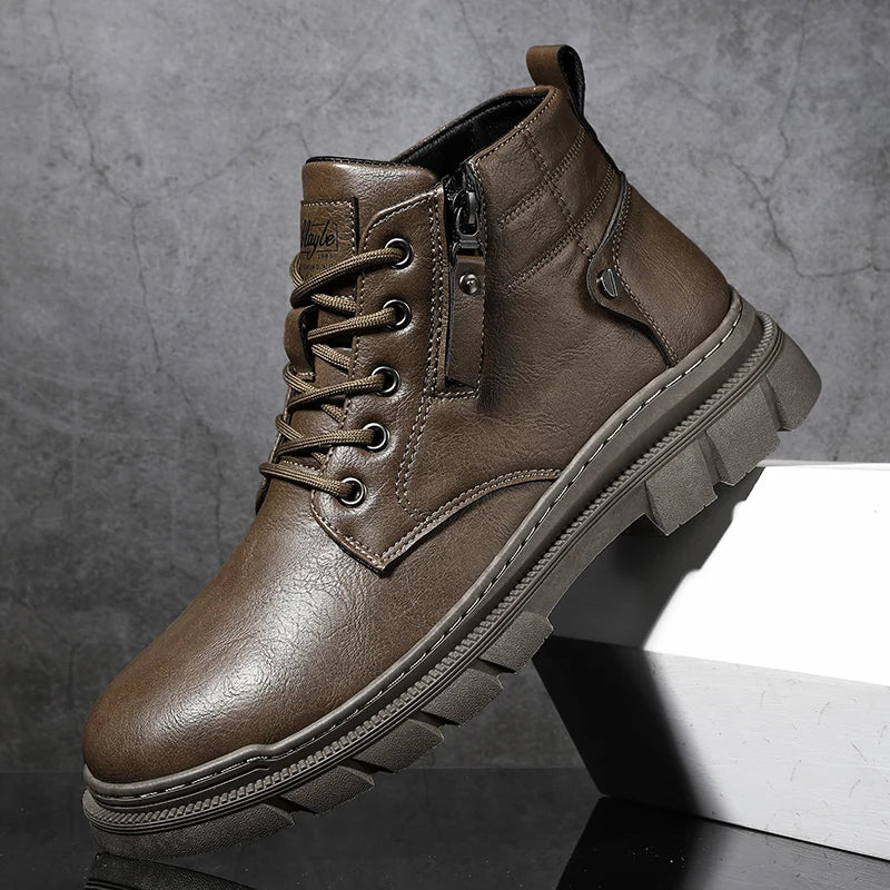 Casual Retro Waterdichte Chelsea Boots van PU-Leer met Ronde Neus en Vetersluiting voor Heren