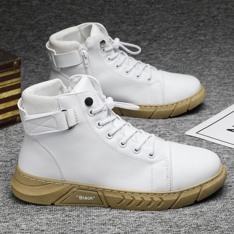Trendy Effen Kleur Casual Hoge Sportschoenen van Echt Leer met Vetersluiting en Ronde Neus voor Heren