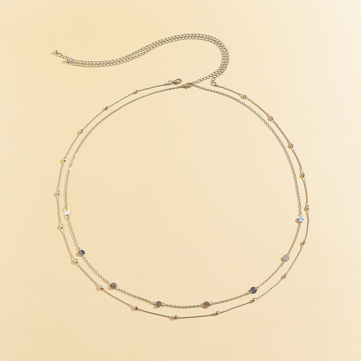Retro Elegante Dubbellaagse Modieuze Vergulde Tailleketting met Geometrische Metalen Schijf Kwastjes voor Dames