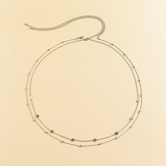 Retro Elegante Dubbellaagse Modieuze Vergulde Tailleketting met Geometrische Metalen Schijf Kwastjes voor Dames