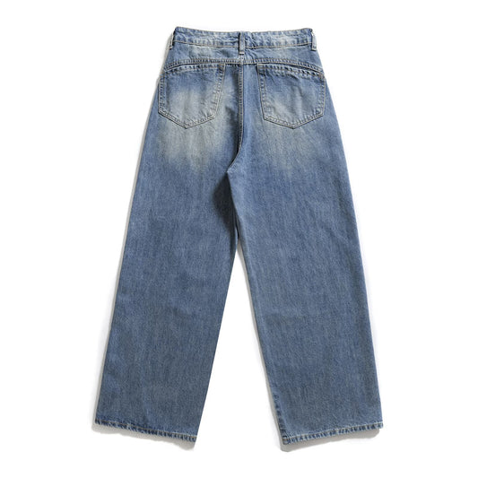 Custom Made Style Literair Retro Klassieke Effen Kleur Modieuze Veelzijdige Washed Denim Jeans met Rechte Pijpen en Zakken  voor Dames & Meiden