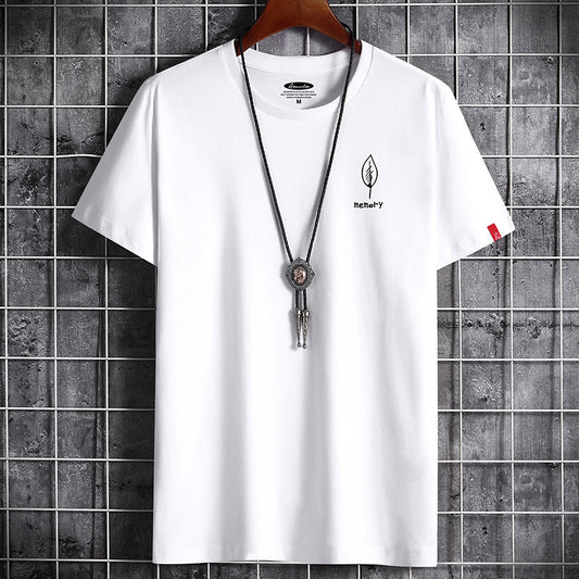 JFUNCY Trendy Eenvoudige Oversized Casual T-shirt met Grafische Bladprint en Korte Mouwen voor Heren