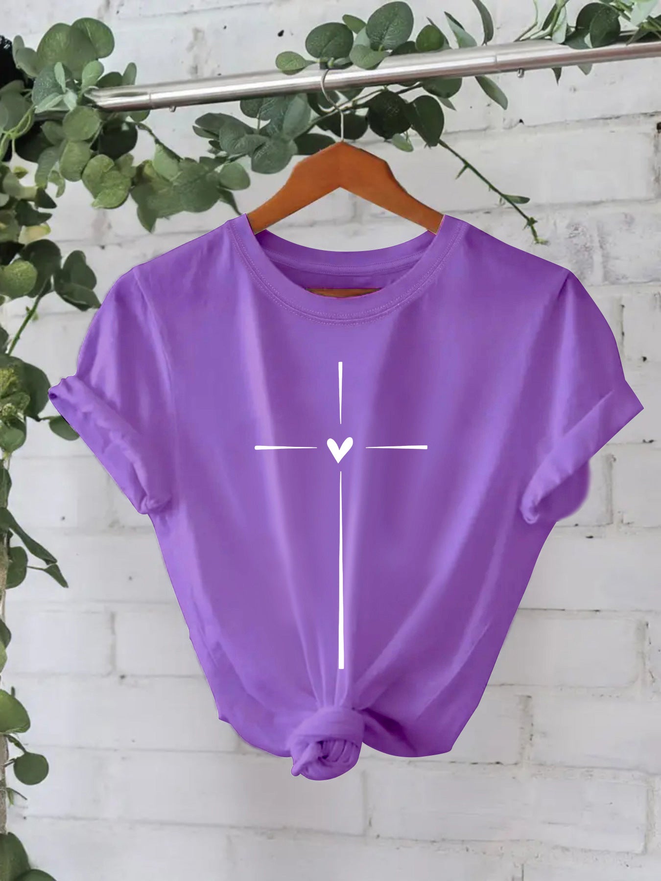 Trendy Modieuze Effen Kleur Casual Ronde Hals T-shirt met Letterprint en Korte Mouwen voor Dames/Meiden & Plus-Size