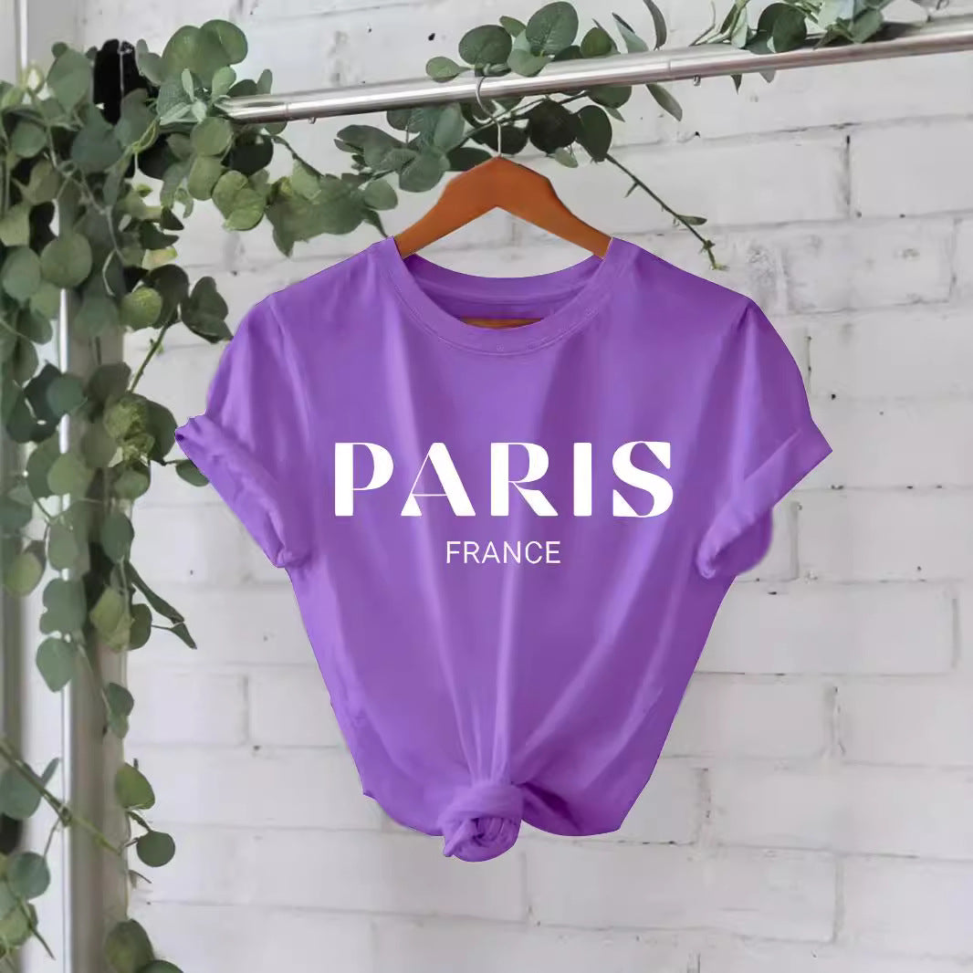 Trendy Stijlvolle Effen Kleur Casual Ronde Hals T-shirt met Letterprint en Korte Mouwen voor Dames/Meiden & Plus-Size