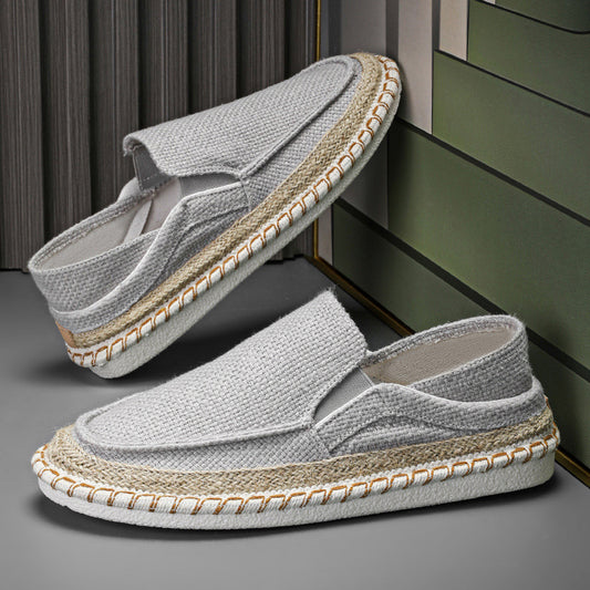 Eenvoudig Comfortabel Ademend Effen Kleur Geweven Traditioneel Casual Slip-On Canvas Vissersschoenen met Ronde Neus en voor Heren & Jongens