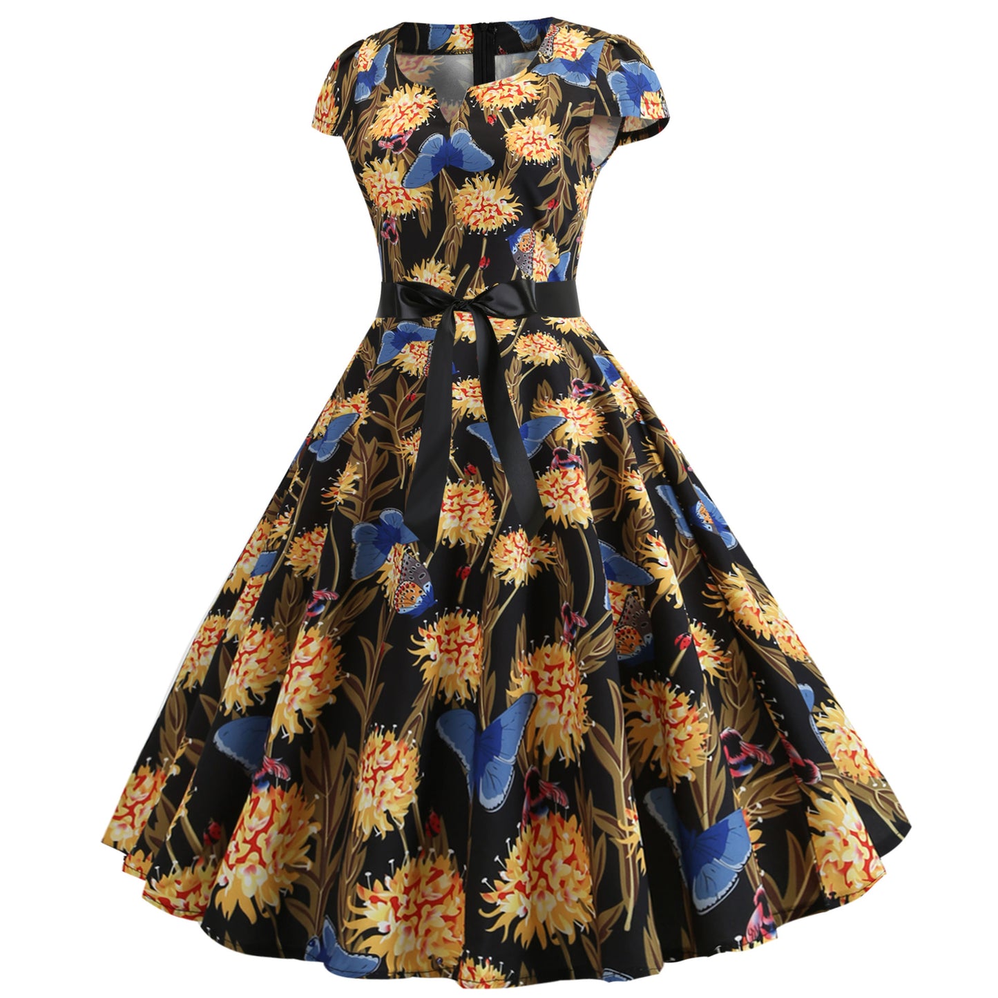 Hepburn Style Tempramentvolle Forens Vintage Swingjurk met Bloemenprint voor Dames & Plus-size