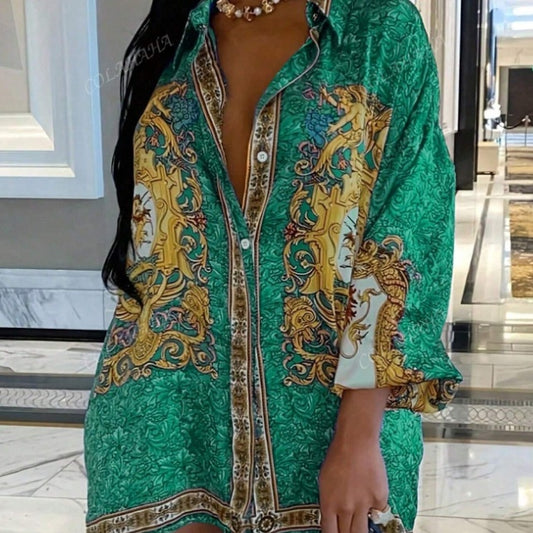 Zomerse Casual Boho Mini-jurk met Revers en Knoopsluiting voor Dames & Plus-size