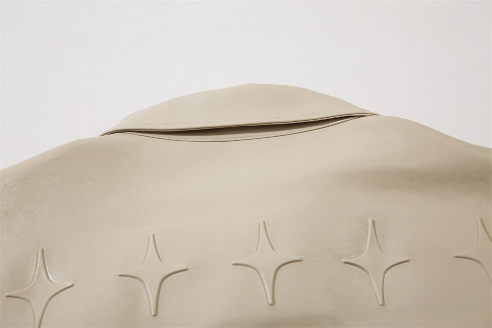 Trendy Losse Jacket van PU-Leer in Effen Kleur met Geborduurde Letters voor Heren