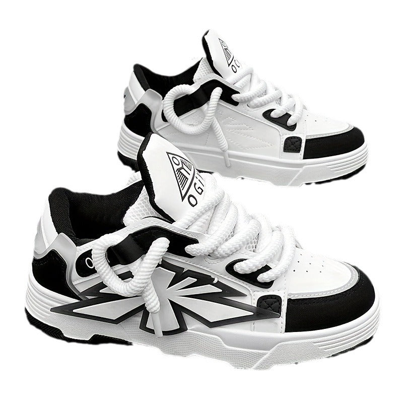 Europese en Amerikaanse Trendy Dagelijks Casual Cartoon Chunky Sneakers van PU-Leer & Mesh met Vetersluiting voor Heren