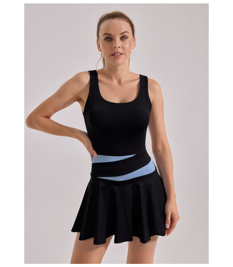 Trendy Mouwloze Hoge Stretch Sport/Tennisjurken met Gekruiste Bandjes 3-delige Set voor Dames & Plus-size