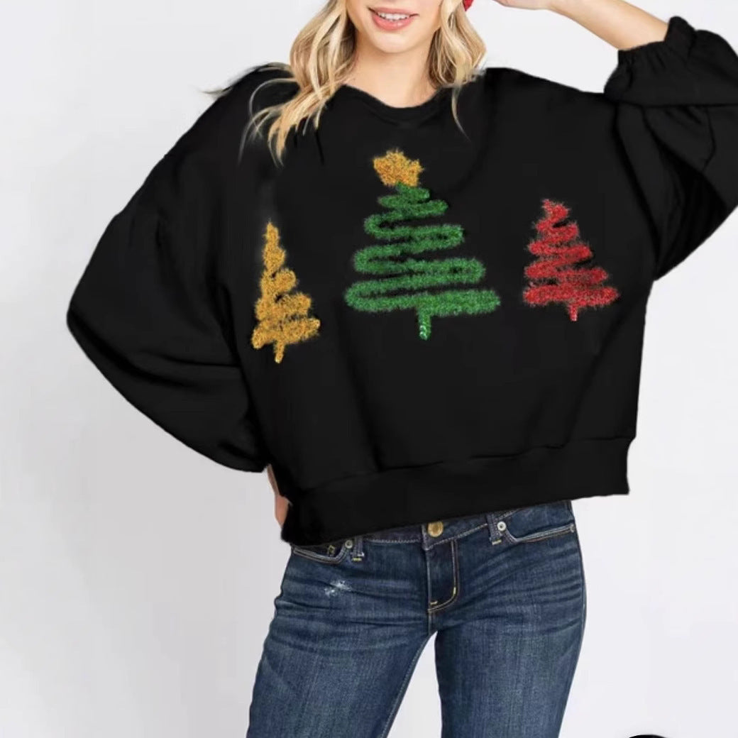 Kerstmis Casual Oversized Kerst-Trui met Kerstboompatroon met Lange Mouwen en Ronde Hals voor Dames & Plus-size