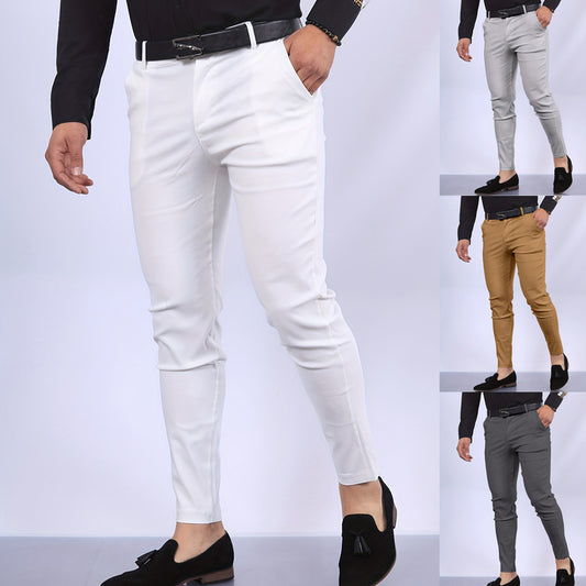 Casual Business Effen Kleur Slim-Fit Chino Poloodbroek met Zakken en Knoop Ritssluiting voor Heren & Jongens