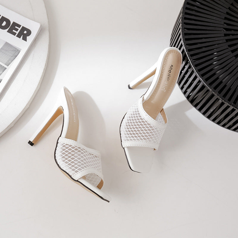 Europese en Amerikaanse Unieke Stijlvolle Open Teen Muiltjes met Stilettohak van Mesh & PU-Leer voor  Dames