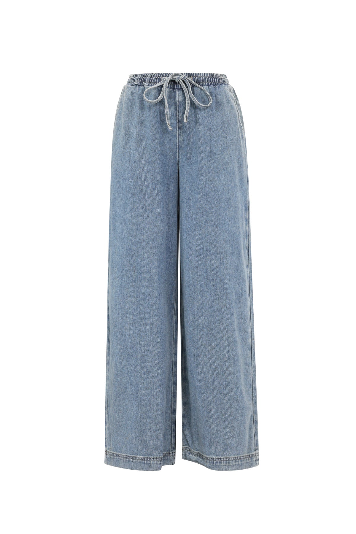 Geweven Katoen Vrouwen Wide Leg Jeans Sporty Solide Kleur