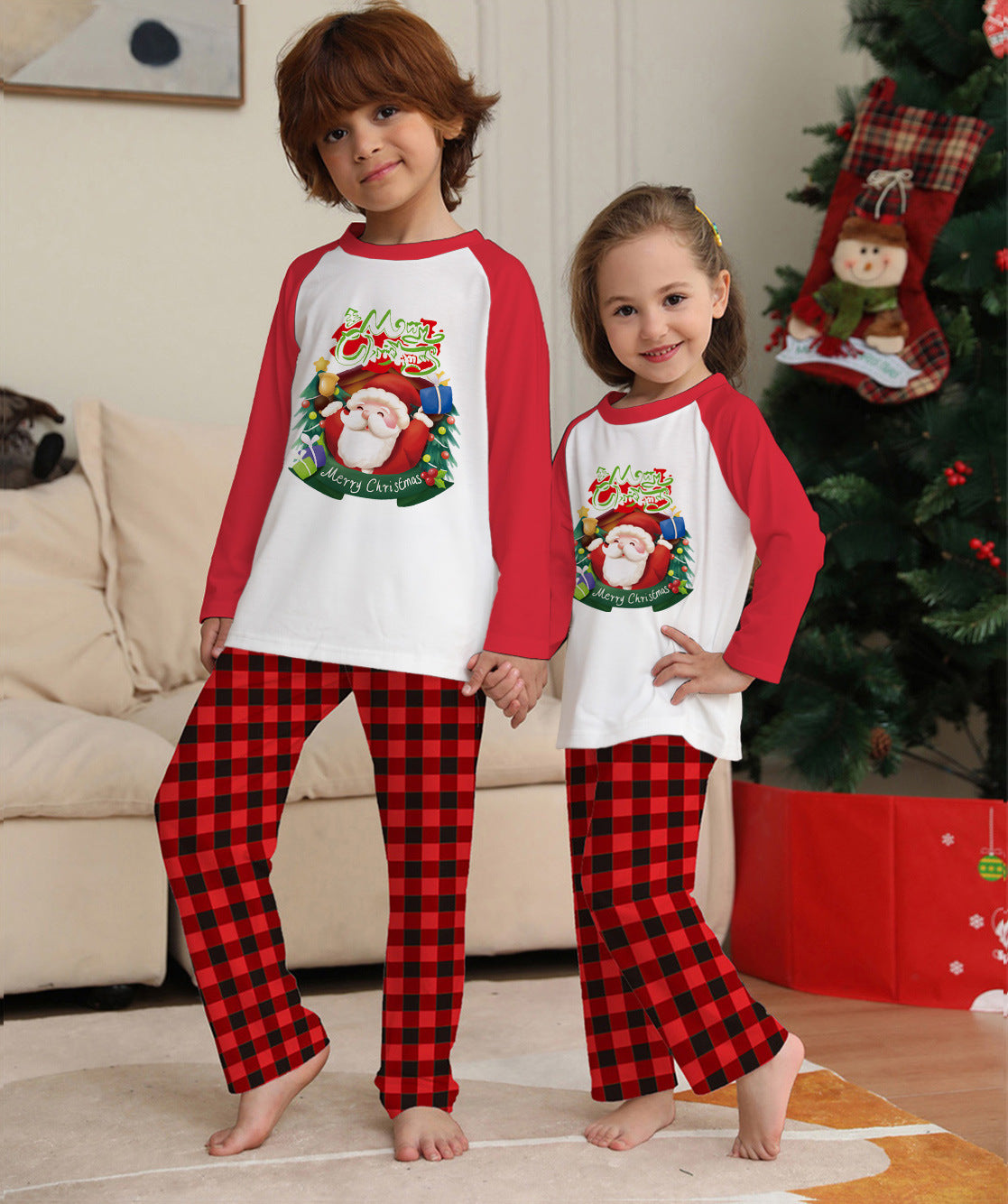 Kerstmis Familie Trendy Casual Matching Geruite Kerstpyjama met Kerstmisprint Gezin & Koppels