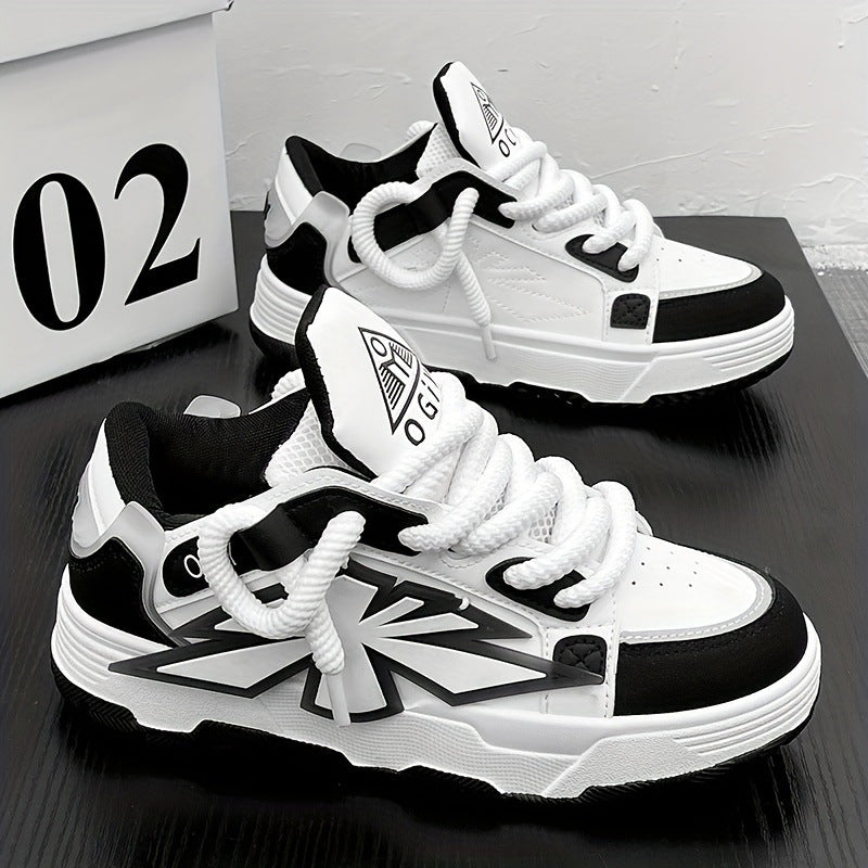 Europese en Amerikaanse Trendy Dagelijks Casual Cartoon Chunky Sneakers van PU-Leer & Mesh met Vetersluiting voor Heren