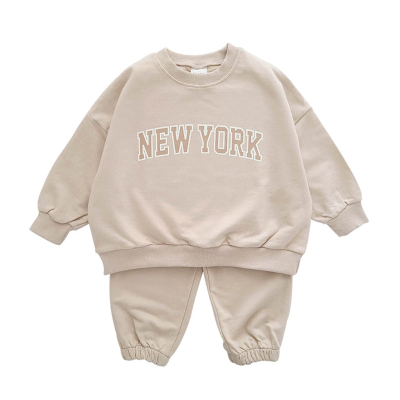 Trendy 2-deligset Sweatshirt met Tekstprint & Broek voor Baby's/ Peuters