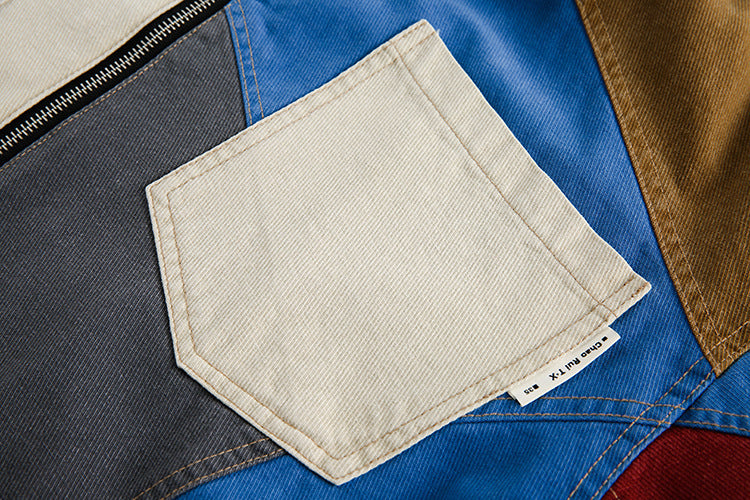 Retro Casual Losse Multi-pocket Spijkerjacket met Pathwork voor Dames/ Plus-size & Heren